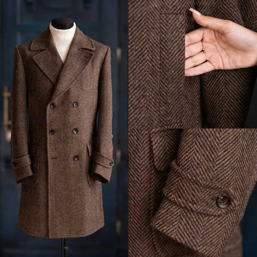 Men Formal Wear Modern - Mantel Herringbone Pria Modern 1 Potong,