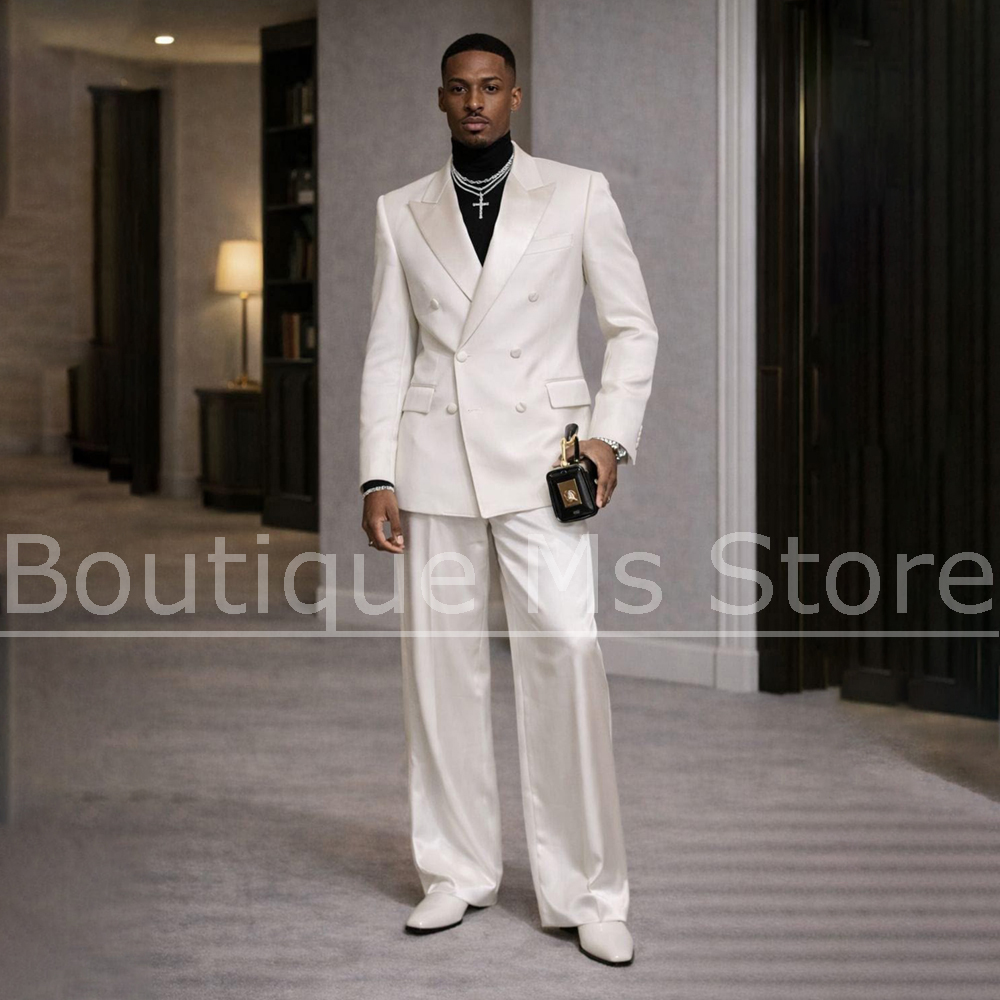 Men Formal Wear Modern - Jas Satin Putih Pria 2 Potong