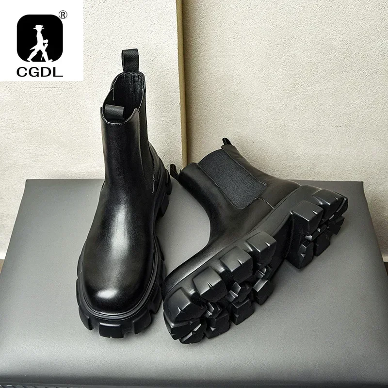 Men Formal Wear With Boots - Sepatu bot kulit asli bersol tebal
