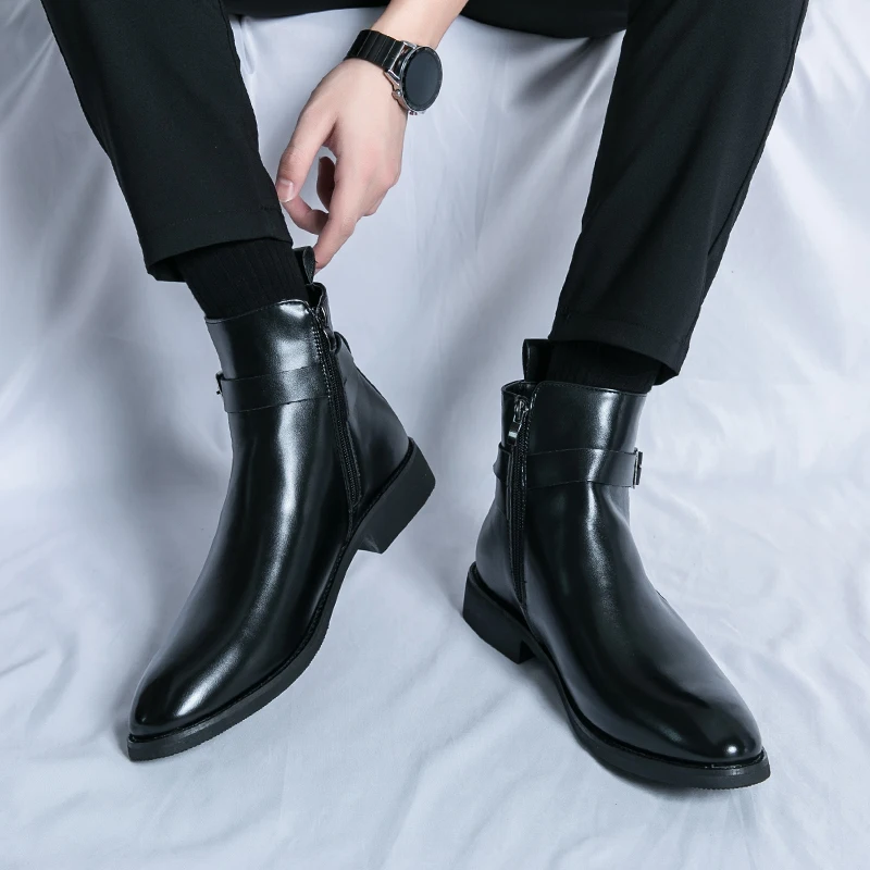 Sepatu Bot Kulit Runcing Pria  - Men Formal Wear With Boots ulasan dan harga