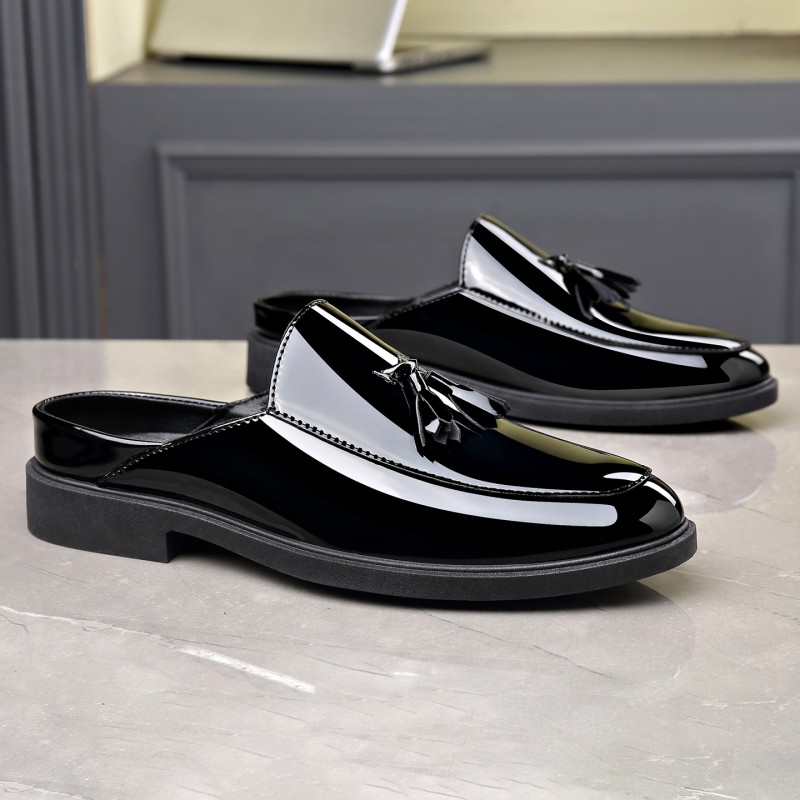 Sepatu Mules Kulit Paten Hitam - Formal Men Daily Wear Footwear ulasan dan harga